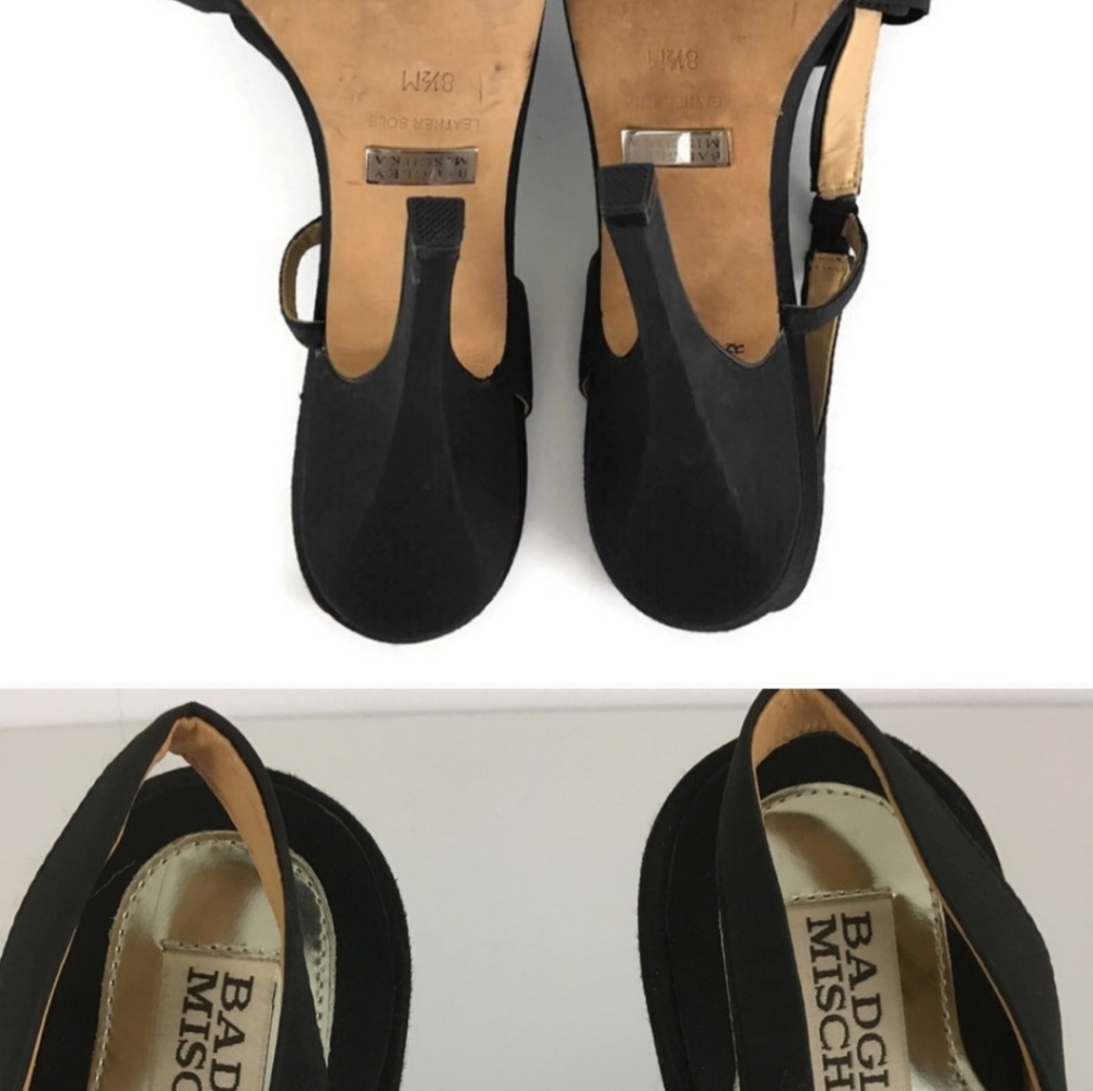 Badgley Mischka Lanah Rose Black Slingback High Heels Leather Sole - Picture 3 of 10